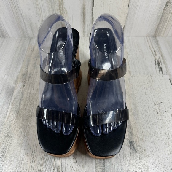 New Nine West Rapps 3 Black Cork Wedge Chunky Sandals #859 - Picture 6 of 12